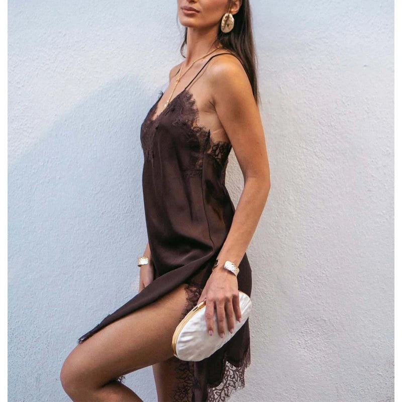Satin Lace Backless Mini Dress ✨