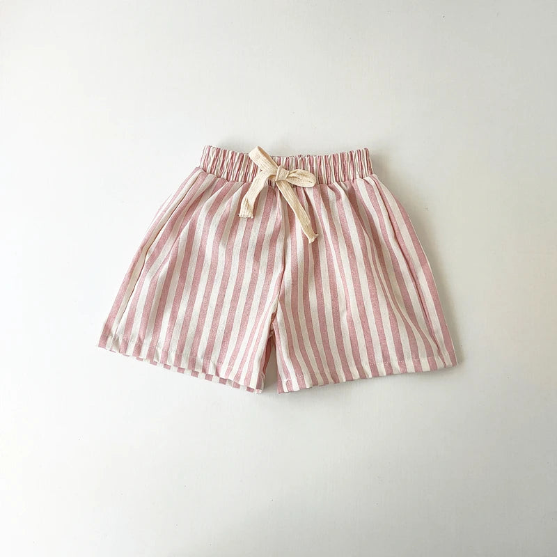 Kids Linen Stripe Casual Shorts