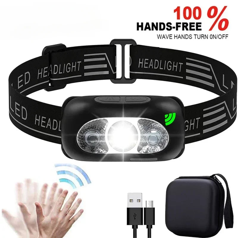 STAARICC Powerful LED Sensor Headlamp USB Rechargeable Headlight Led Head Torch Camping Search Light Flashlight Fishing Lantern