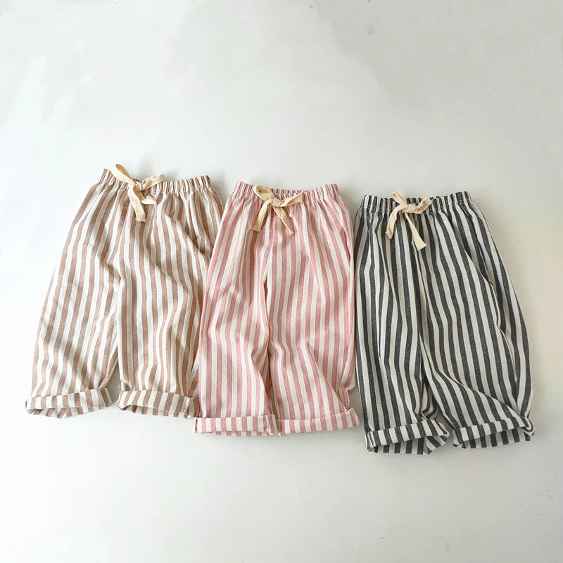 Kids Linen Stripe Casual Shorts